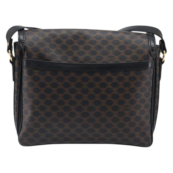 CELINE Macadam Shoulder Bag PVC Leather Black Gold Tone Auth BA15505