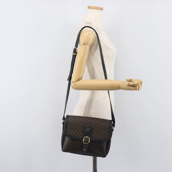 CELINE Macadam Shoulder Bag PVC Leather Black Gold Tone Auth BA15505