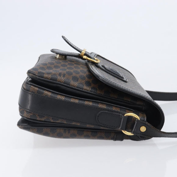 CELINE Macadam Shoulder Bag PVC Leather Black Gold Tone Auth BA15505