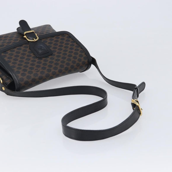 CELINE Macadam Shoulder Bag PVC Leather Black Gold Tone Auth BA15505