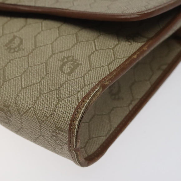 Christian Dior Honeycomb Canvas Shoulder Bag PVC Leather Beige Gold Auth BA1551