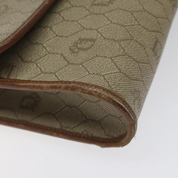 Christian Dior Honeycomb Canvas Shoulder Bag PVC Leather Beige Gold Auth BA1551