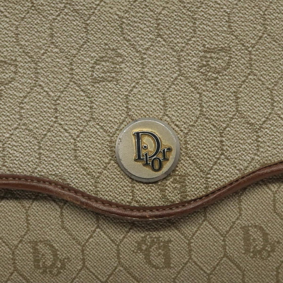 Christian Dior Honeycomb Canvas Shoulder Bag PVC Leather Beige Gold Auth BA1551