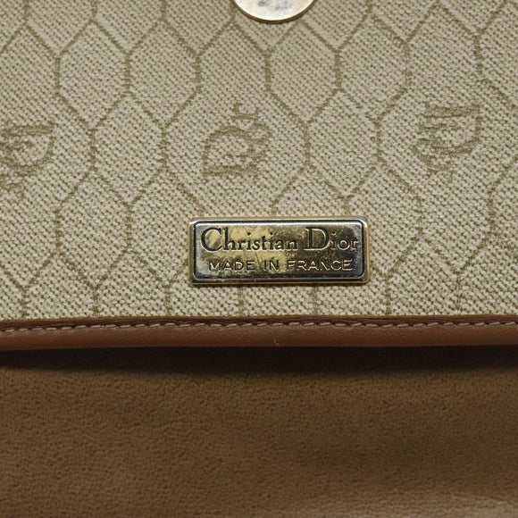 Christian Dior Honeycomb Canvas Shoulder Bag PVC Leather Beige Gold Auth BA1551