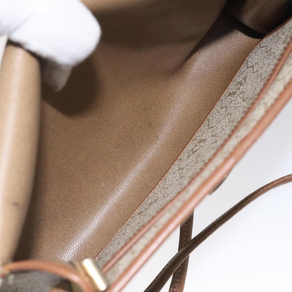 Christian Dior Honeycomb Canvas Shoulder Bag PVC Leather Beige Gold Auth BA1551