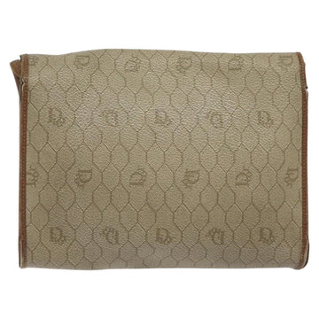 Christian Dior Honeycomb Canvas Shoulder Bag PVC Leather Beige Gold Auth BA1551 - 0