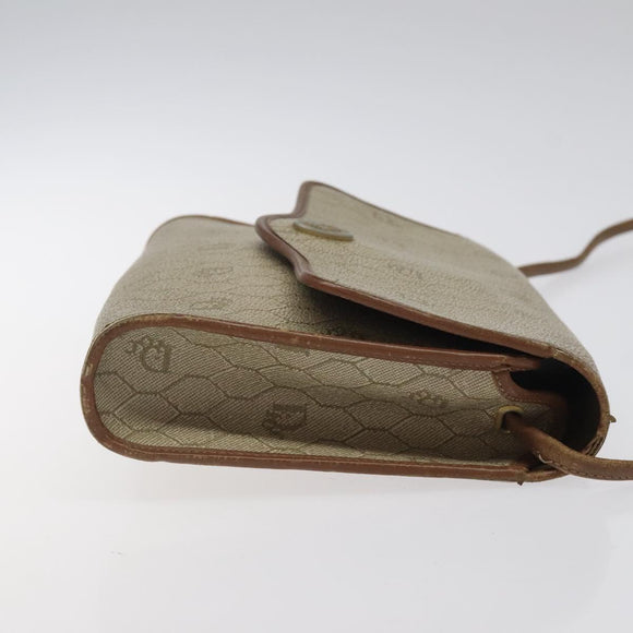 Christian Dior Honeycomb Canvas Shoulder Bag PVC Leather Beige Gold Auth BA1551