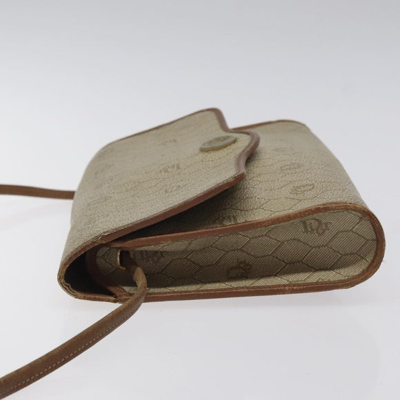 Christian Dior Honeycomb Canvas Shoulder Bag PVC Leather Beige Gold Auth BA1551