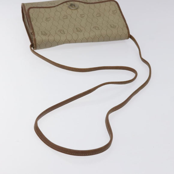 Christian Dior Honeycomb Canvas Shoulder Bag PVC Leather Beige Gold Auth BA1551