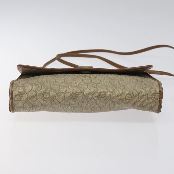 Christian Dior Honeycomb Canvas Shoulder Bag PVC Leather Beige Gold Auth BA1551