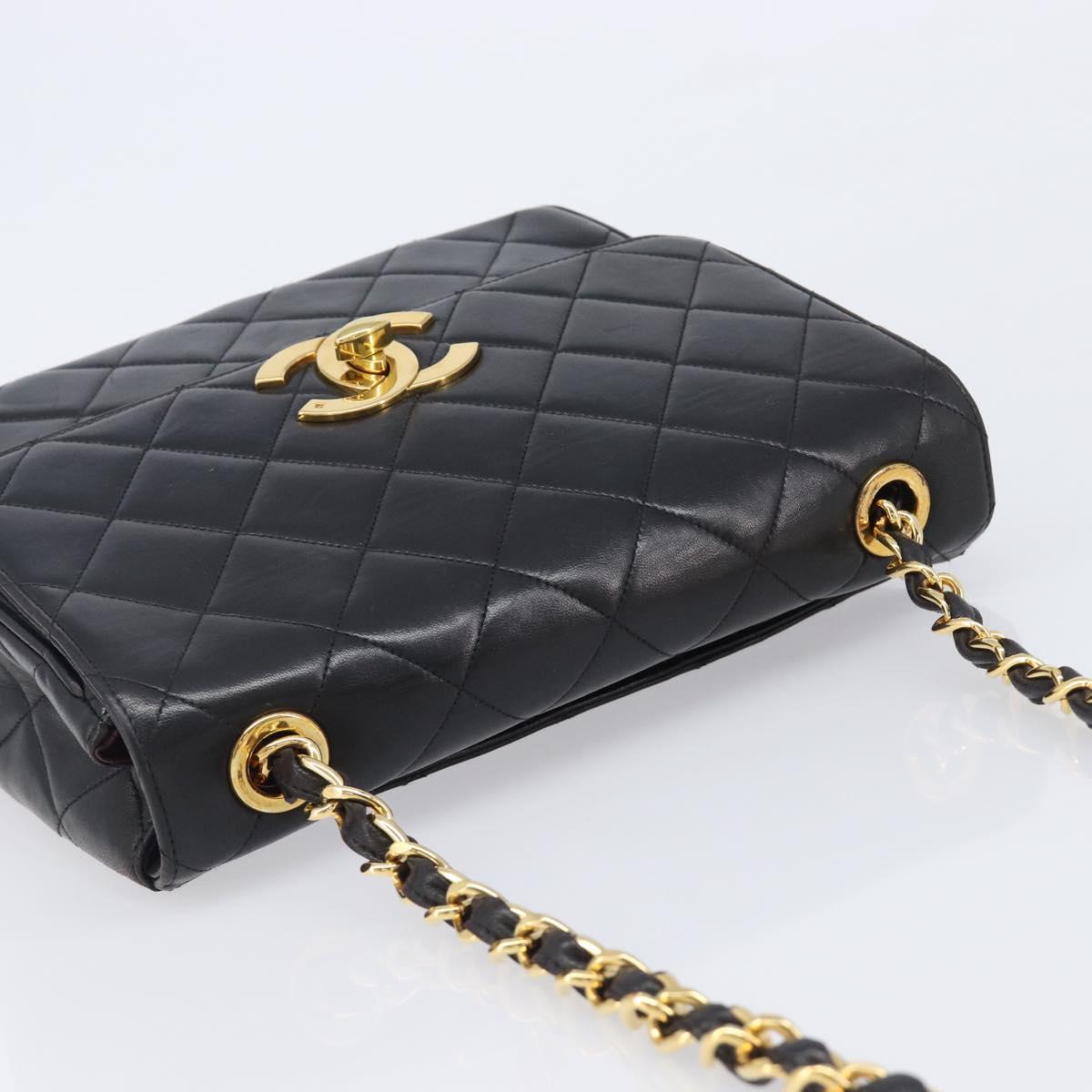 CHANEL Matelasse Chain Shoulder Bag Lamb Skin Black Gold Tone CC