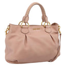 Miu Miu Tote Bag Leather 2way Pink Gold Tone Auth BA15531-1
