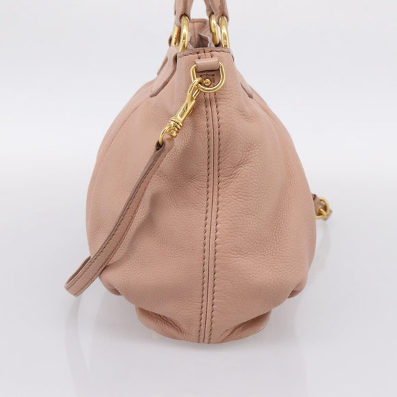 Miu Miu Tote Bag Leather 2way Pink Gold Tone Auth BA15531