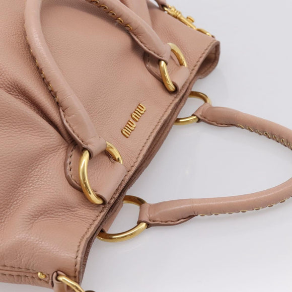 Miu Miu Tote Bag Leather 2way Pink Gold Tone Auth BA15531