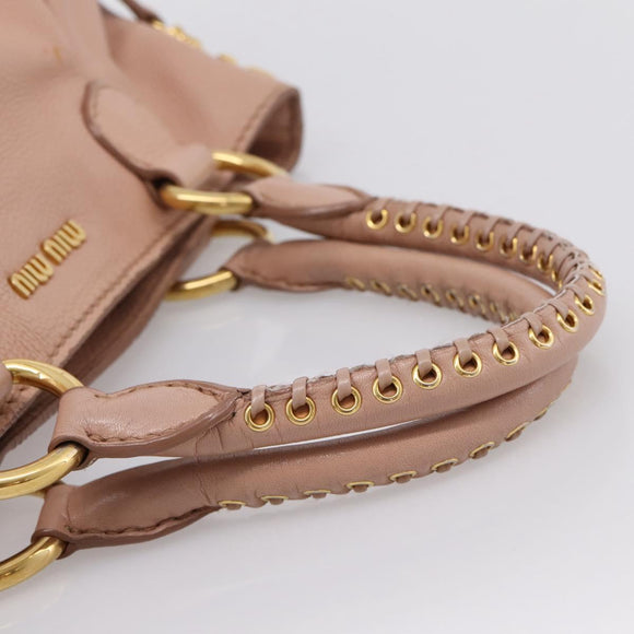 Miu Miu Tote Bag Leather 2way Pink Gold Tone Auth BA15531