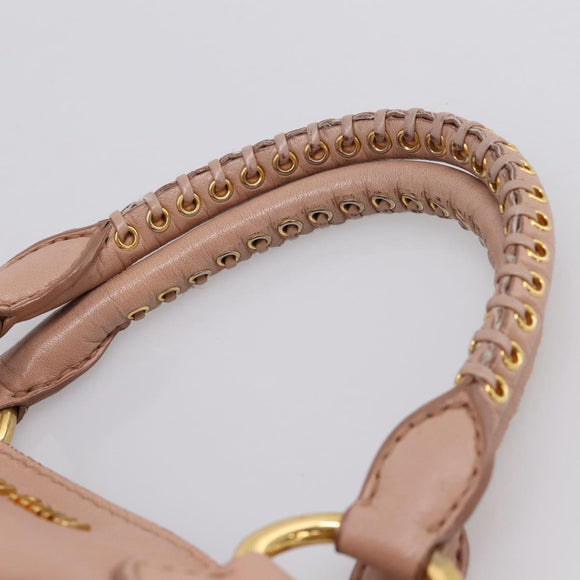 Miu Miu Tote Bag Leather 2way Pink Gold Tone Auth BA15531