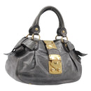 Miu Miu Hand Bag Leather Gray Gold Tone Auth BA15532V-1