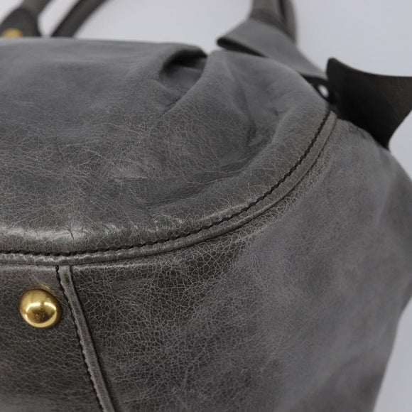 Miu Miu Hand Bag Leather Gray Gold Tone Auth BA15532V