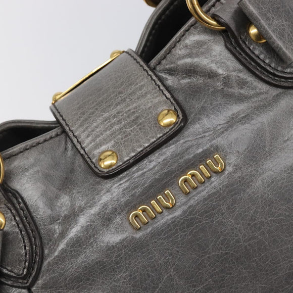 Miu Miu Hand Bag Leather Gray Gold Tone Auth BA15532V