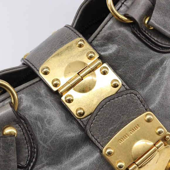 Miu Miu Hand Bag Leather Gray Gold Tone Auth BA15532V