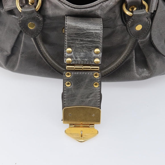 Miu Miu Hand Bag Leather Gray Gold Tone Auth BA15532V