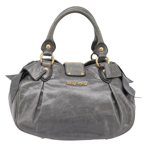 Miu Miu Hand Bag Leather Gray Gold Tone Auth BA15532V