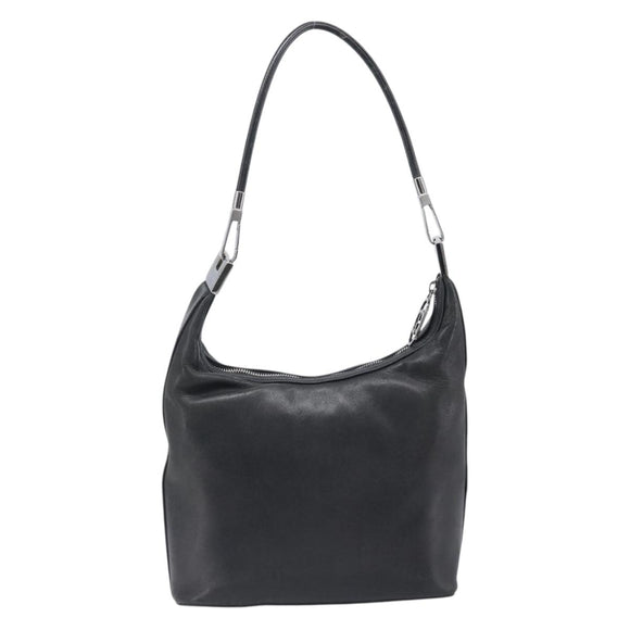 GUCCI Shoulder Bag Leather Black Silver 001 3814 Auth BA15533