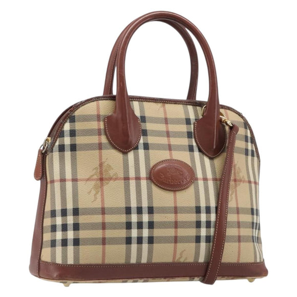 Burberrys Nova Check Hand Bag PVC Leather 2way Beige Gold Tone Auth BA15534