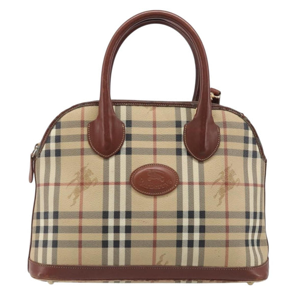 Burberrys Nova Check Hand Bag PVC Leather 2way Beige Gold Tone Auth BA15534