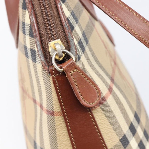 Burberrys Nova Check Hand Bag PVC Leather 2way Beige Gold Tone Auth BA15534