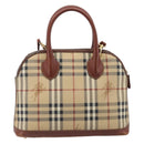 Burberrys Nova Check Hand Bag PVC Leather 2way Beige Gold Tone Auth BA15534-2