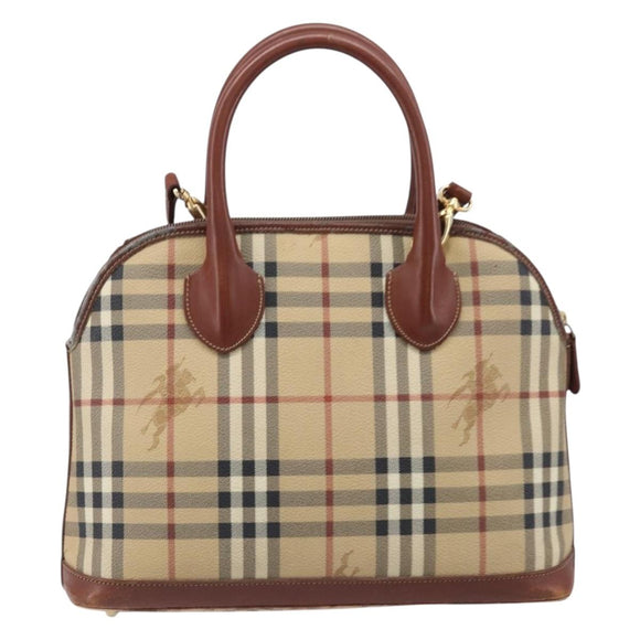 Burberrys Nova Check Hand Bag PVC Leather 2way Beige Gold Tone Auth BA15534