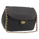 BALLY Chain Shoulder Bag Leather Black Gold Tone Auth BA15535-1