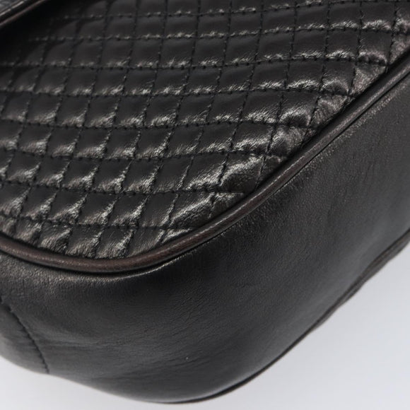 BALLY Chain Shoulder Bag Leather Black Gold Tone Auth BA15535