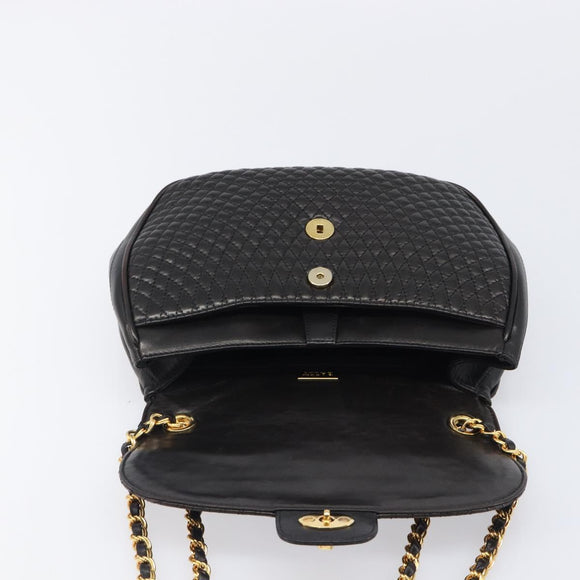 BALLY Chain Shoulder Bag Leather Black Gold Tone Auth BA15535