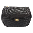 BALLY Chain Shoulder Bag Leather Black Gold Tone Auth BA15535-2