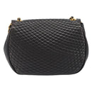 BALLY Chain Shoulder Bag Leather Black Gold Tone Auth BA15535-3