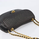 BALLY Chain Shoulder Bag Leather Black Gold Tone Auth BA15535-6