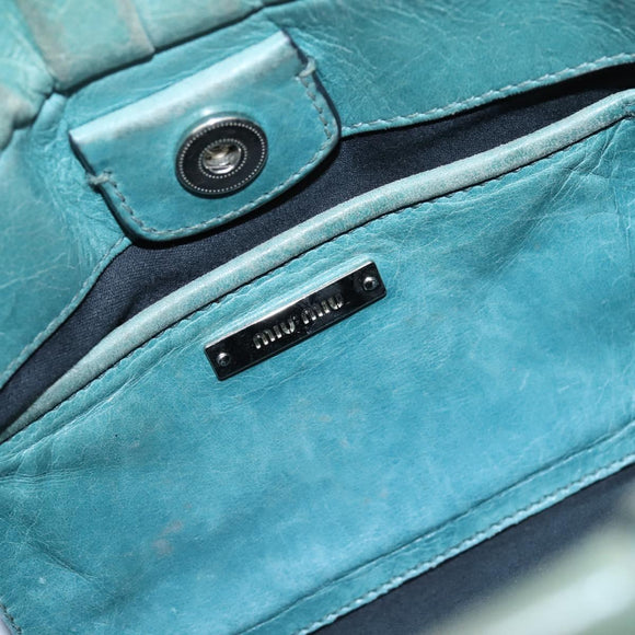 Miu Miu Hand Bag Leather 2way Light Blue Silver Auth BA15536A