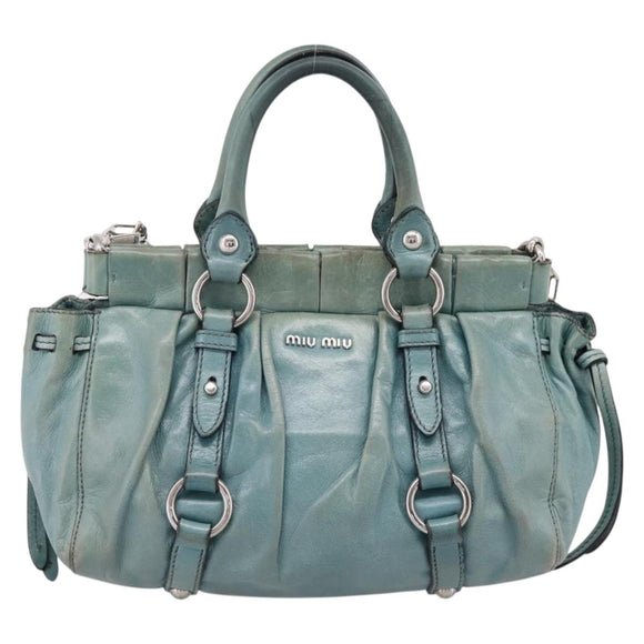 Miu Miu Hand Bag Leather 2way Light Blue Silver Auth BA15536A