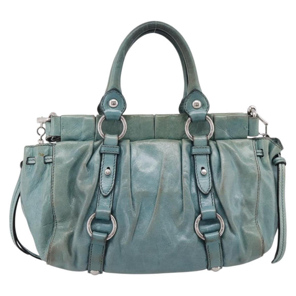 Miu Miu Hand Bag Leather 2way Light Blue Silver Auth BA15536A