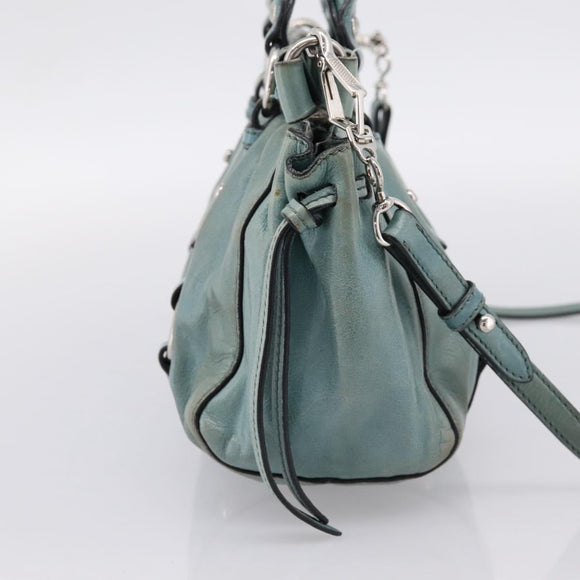 Miu Miu Hand Bag Leather 2way Light Blue Silver Auth BA15536A