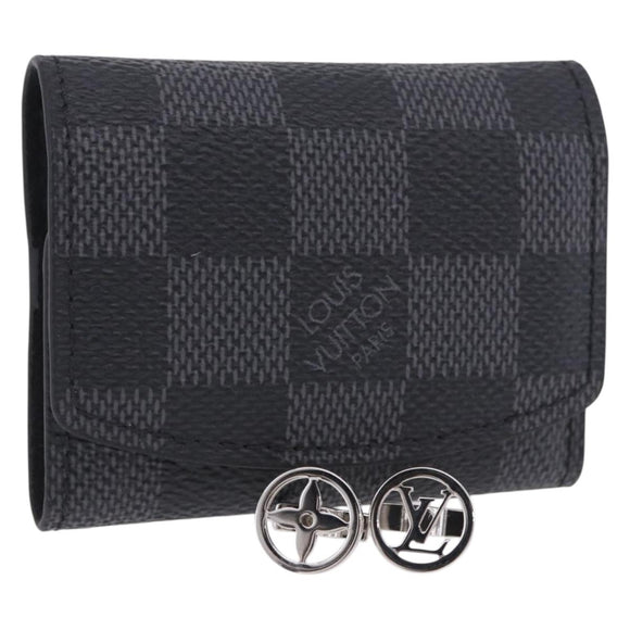 LOUIS VUITTON Damier Graphite Cufflink LV Catch Cuffs Metal M80188 Auth BA15541V
