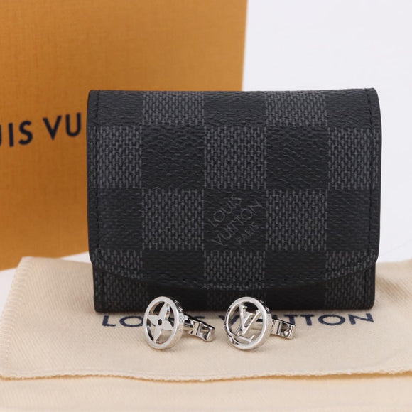 LOUIS VUITTON Damier Graphite Cufflink LV Catch Cuffs Metal M80188 Auth BA15541V
