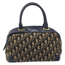 Christian Dior Trotter Canvas Hand Bag Navy Gold Tone Auth BA15542-2