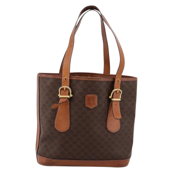 CELINE Macadam Tote Bag PVC Leather Brown Gold Tone Auth BA15551