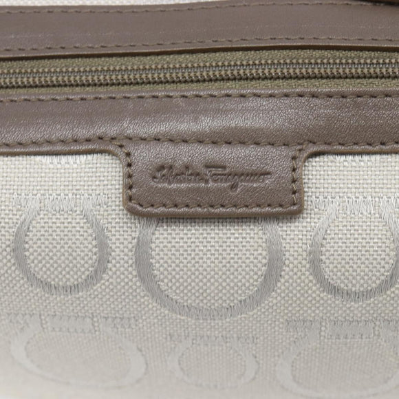 Salvatore Ferragamo Gancini Hand Bag Canvas Gray Silver Auth BA15559
