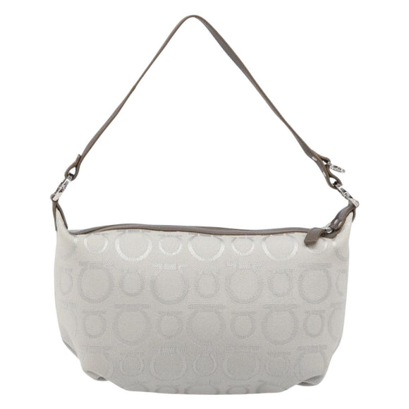 Salvatore Ferragamo Gancini Hand Bag Canvas Gray Silver Auth BA15559