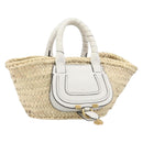 Chloe Basket Bag Hand Bag Raffia Beige White Auth BA15563V-1