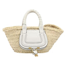 Chloe Basket Bag Hand Bag Raffia Beige White Auth BA15563V-2